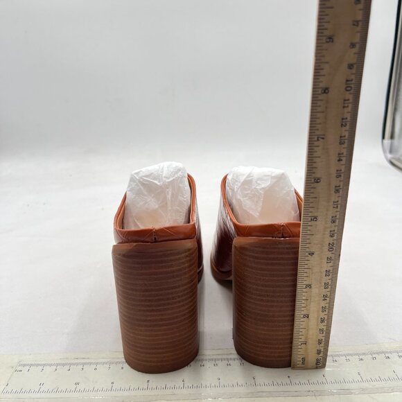 FOWT Crocodile Brown Pointed Toe Slip On Mules Stacked Block High Heel Sandal - Picture 5 of 8